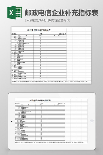 邮政电信企业补充指标表excel模板图片