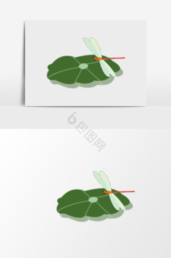 荷叶上的蜻蜓插画图片