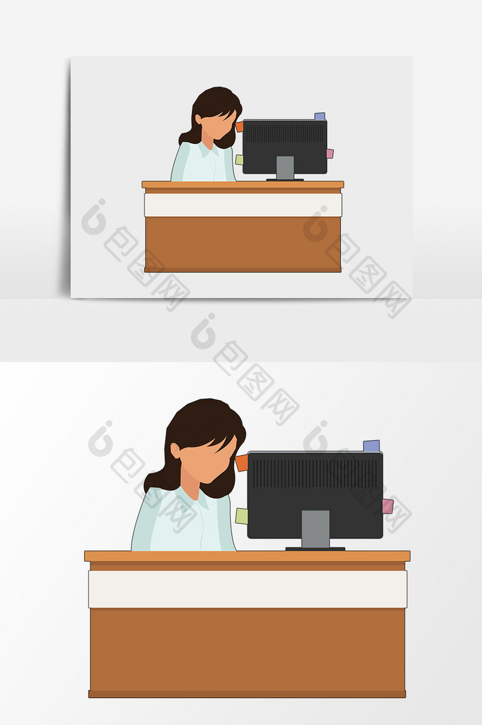 卡通电脑办公美女