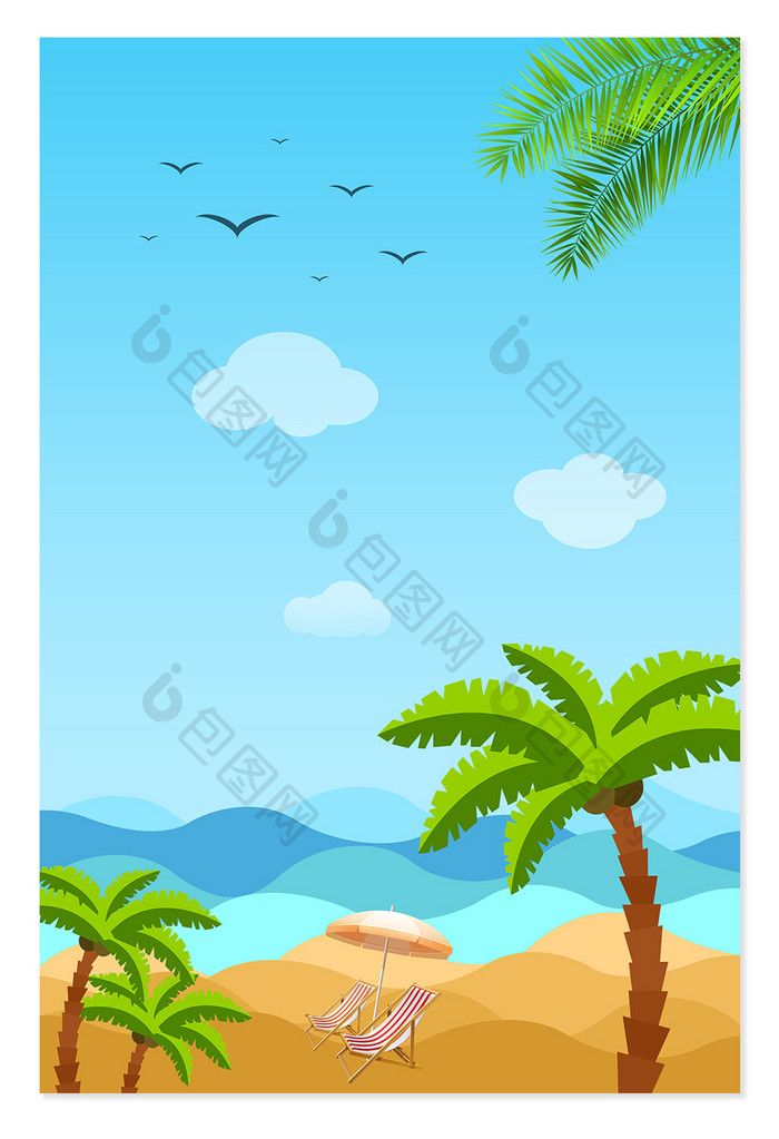 夏季沙滩椰树唯美背景图