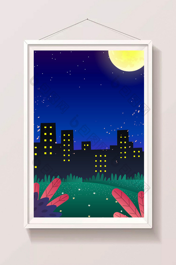 夜景城市插画元素设计
