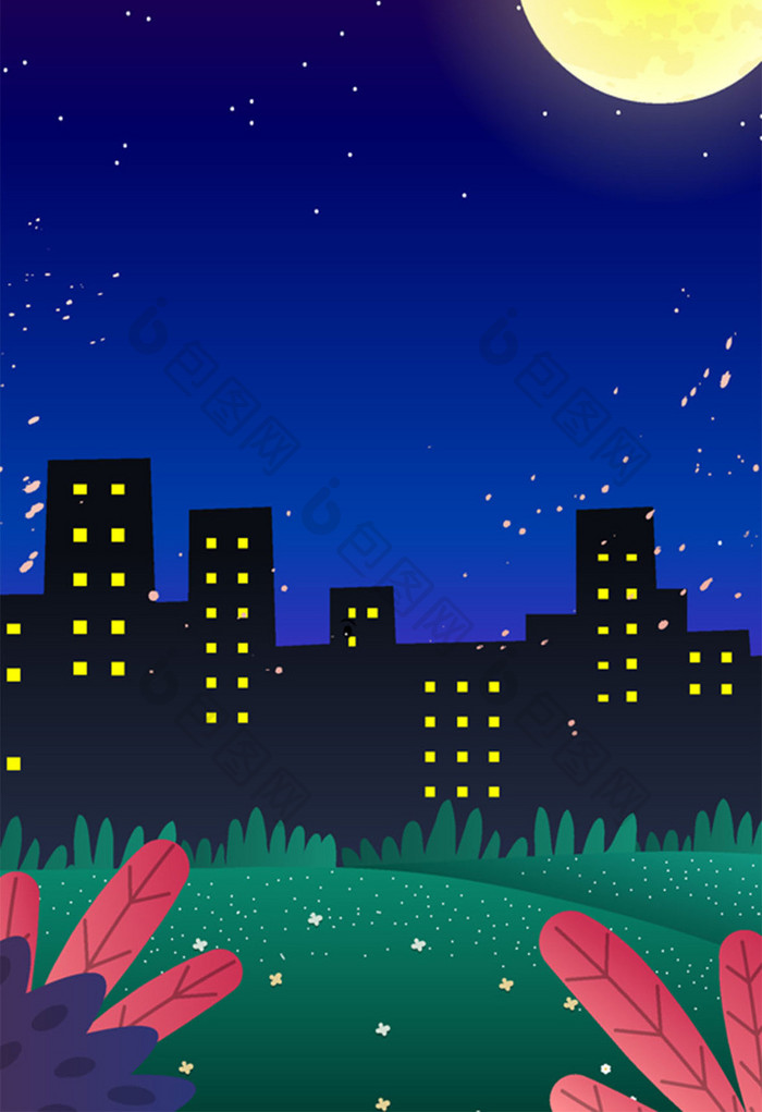 夜景城市插画元素设计