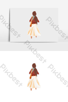 女生仰望天空插画