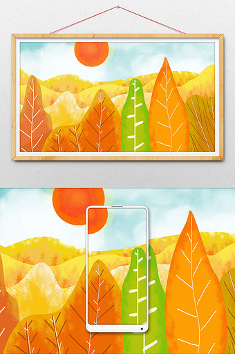 暖色系树木插画元素图片