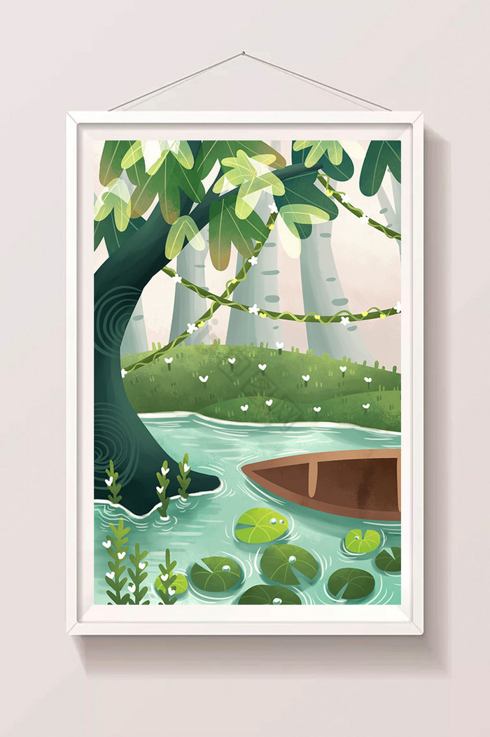 池塘风景插画