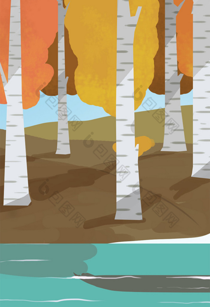 秋季树木插画元素设计
