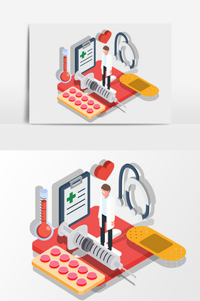 商务立体疫苗治疗看病2.5D矢量元素