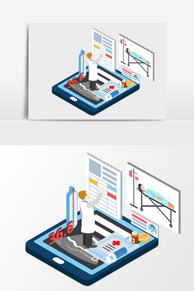 商务医生治疗看病2.5D矢量元素