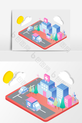 商务简约医院治疗2.5D矢量元素图片