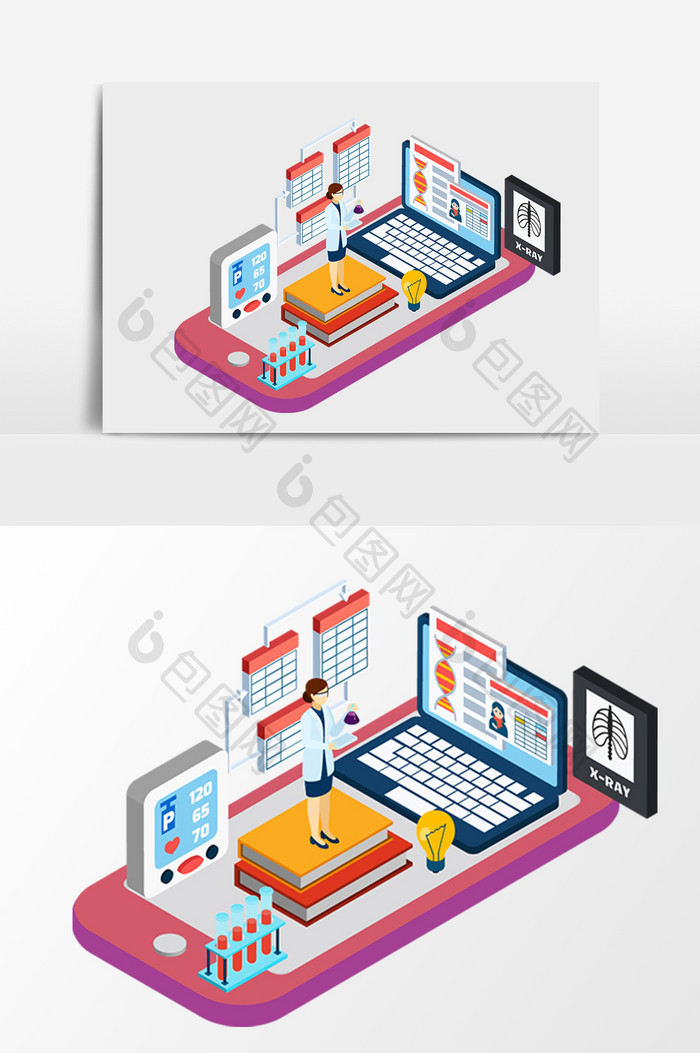 商务简洁医疗网络看病2.5D矢量元素
