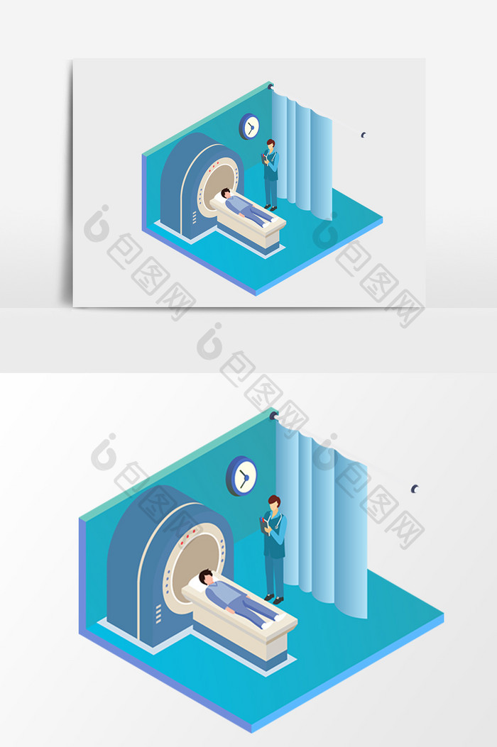 商务极简医疗看病检查2.5D矢量元素