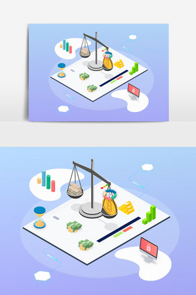 创新卡通金融交易汇率2.5D矢量元素