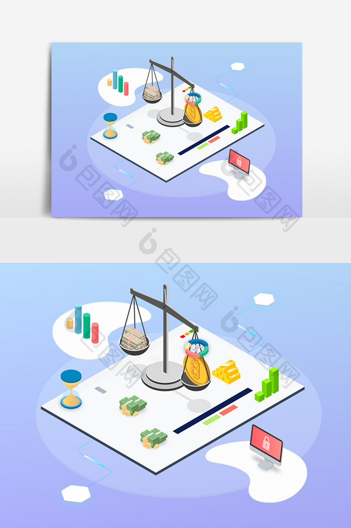 创新卡通金融交易汇率2.5D矢量元素