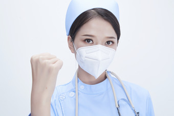 穿蓝色护士服佩戴听诊器口罩的女性<strong>医护</strong>人员