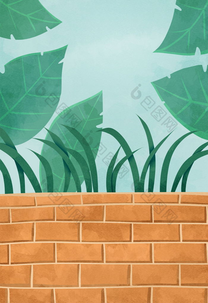 墙体植物插画元素设计