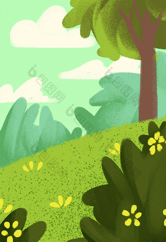绿色扁平风格林间草地背景插画