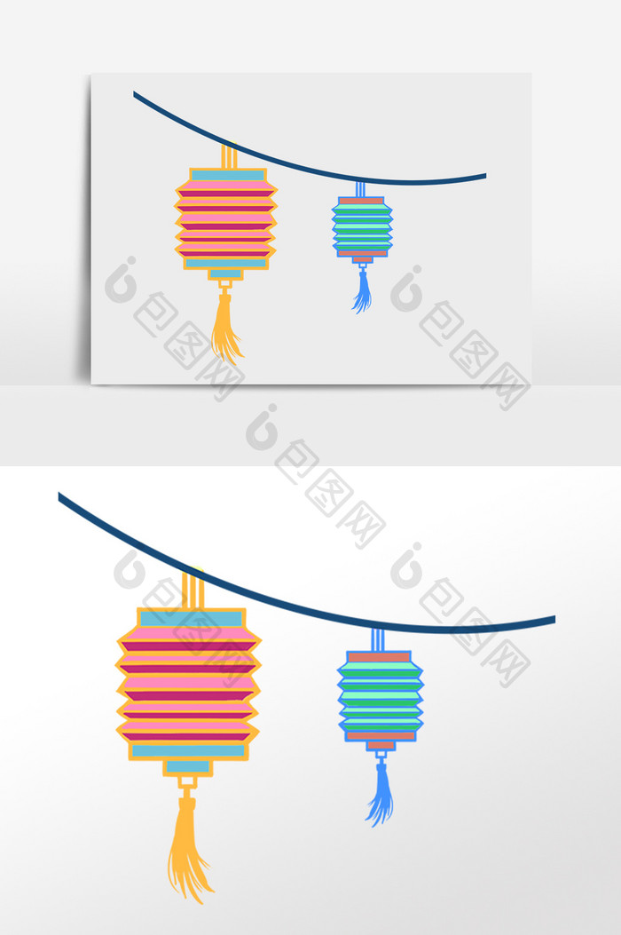 手绘中秋节灯笼挂件插画元素