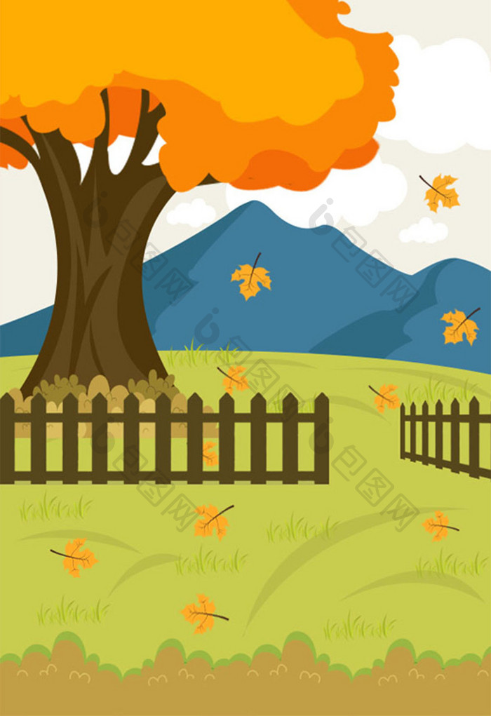 秋季树木植物插画元素设计