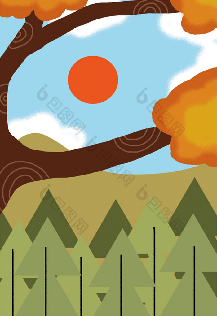太阳树木插画元素设计