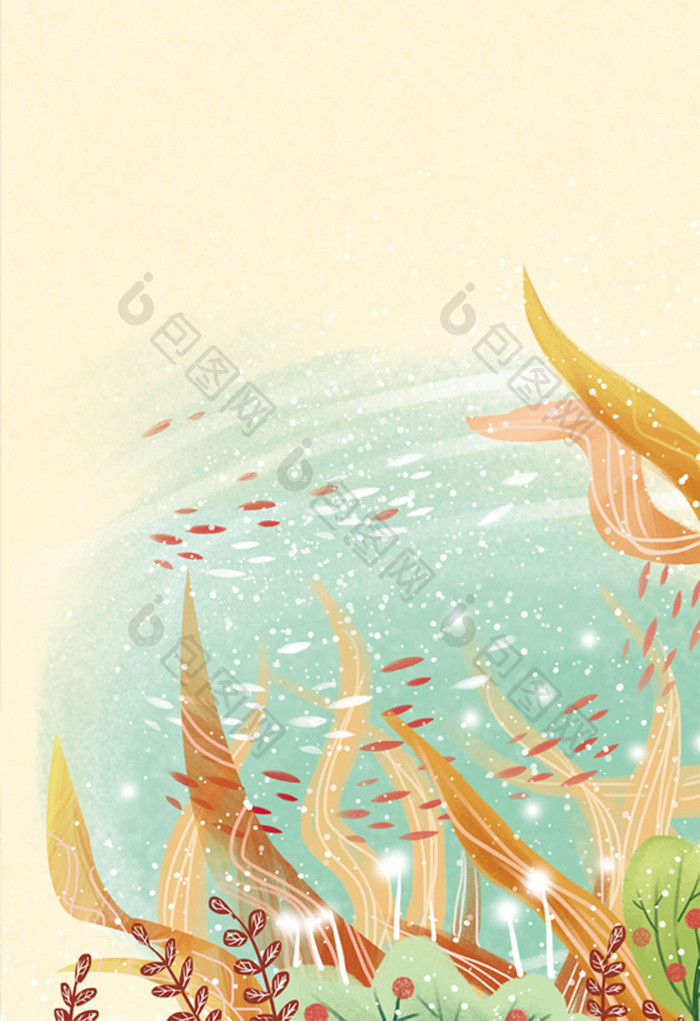 植物鱼群插画元素设计