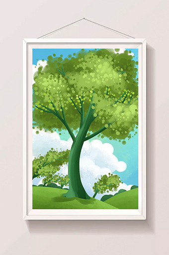 绿色卡通漫画大树插画背景图片