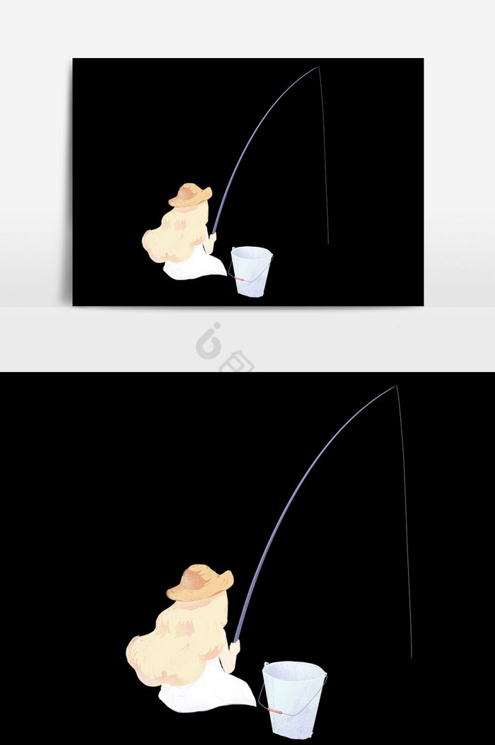 钓鱼的女生插画图片