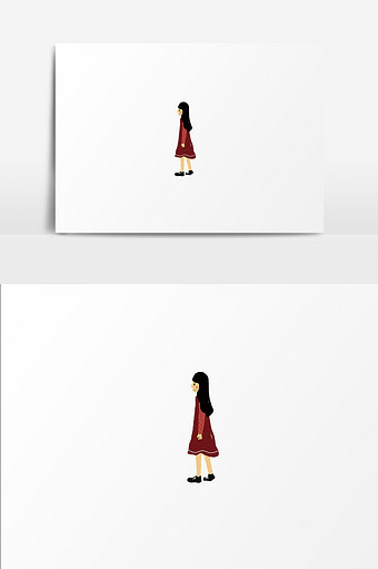红衣女孩侧颜插画元素图片