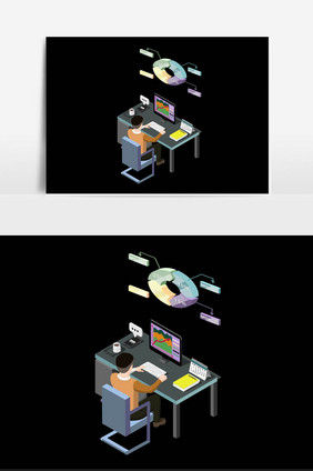 矢量电脑办公桌人物