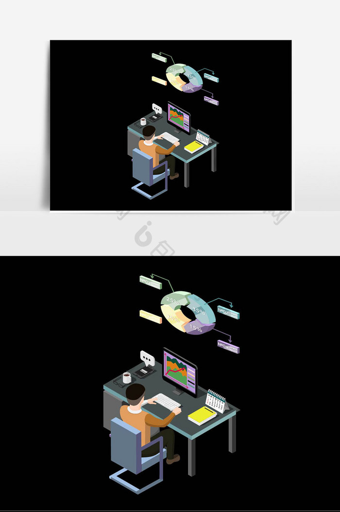 矢量电脑办公桌人物