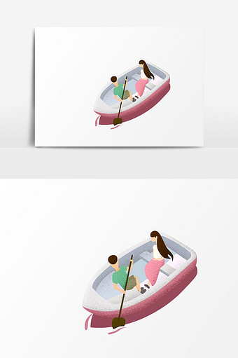 女孩子小船插画设计图片