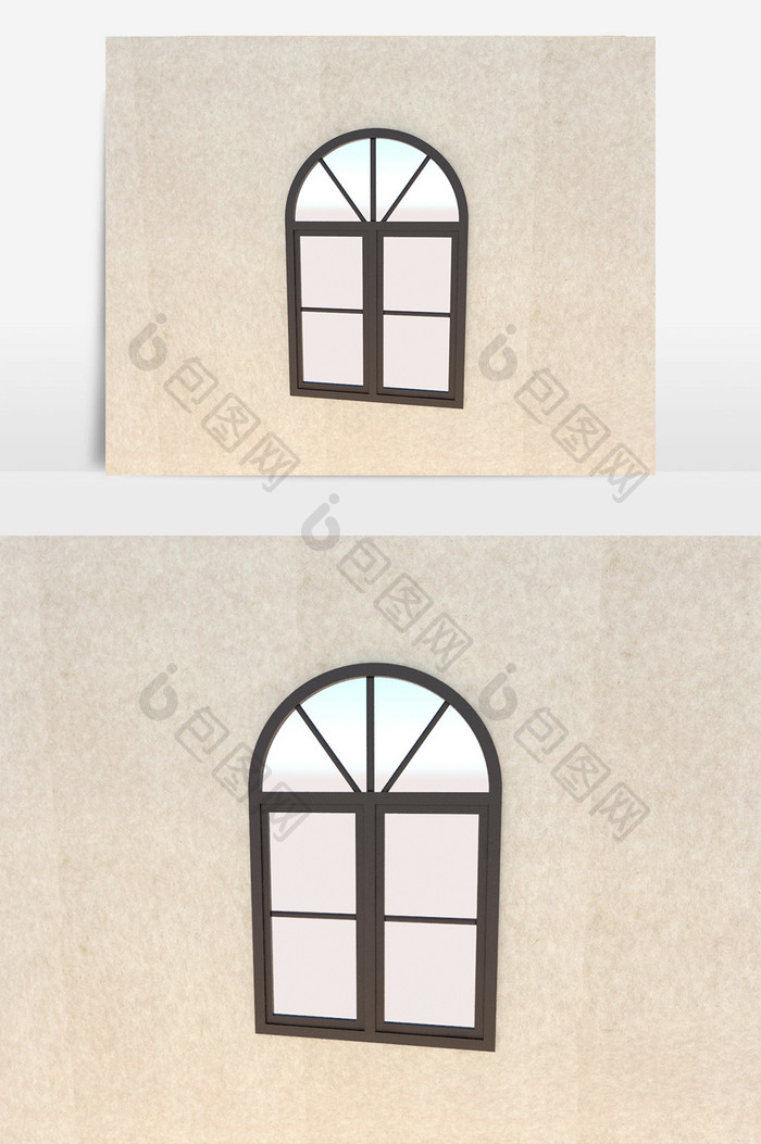古典风格双开窗户模型