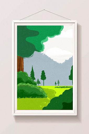 小清新夏季绿色森林插画背景图片
