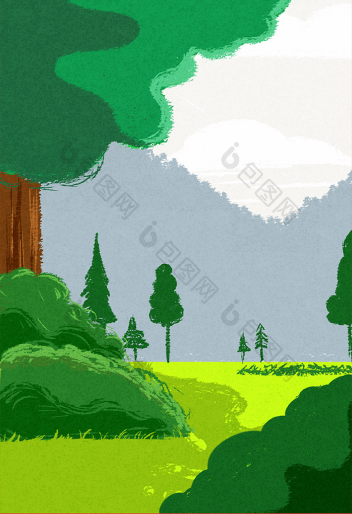 小清新夏季绿色森林插画背景