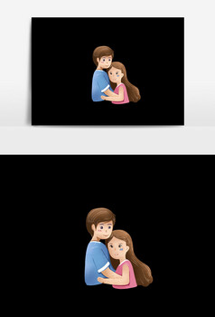 可爱情侣拥抱插画设计