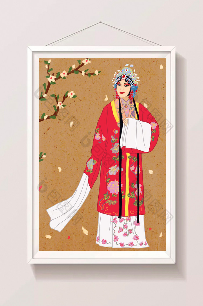传统文化中国风戏曲人物红衣裙插画