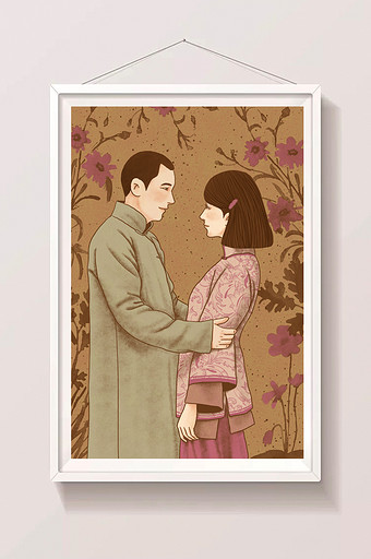 复古中国风传统文化民国爱情插画图片