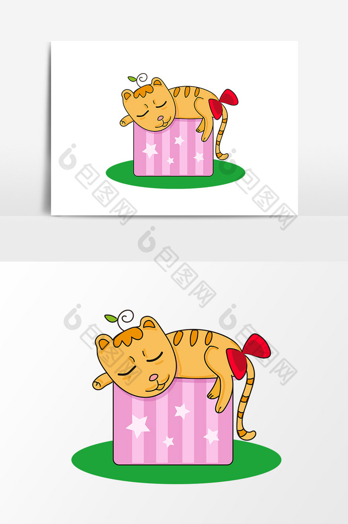 可爱猫咪粉色礼品盒元素