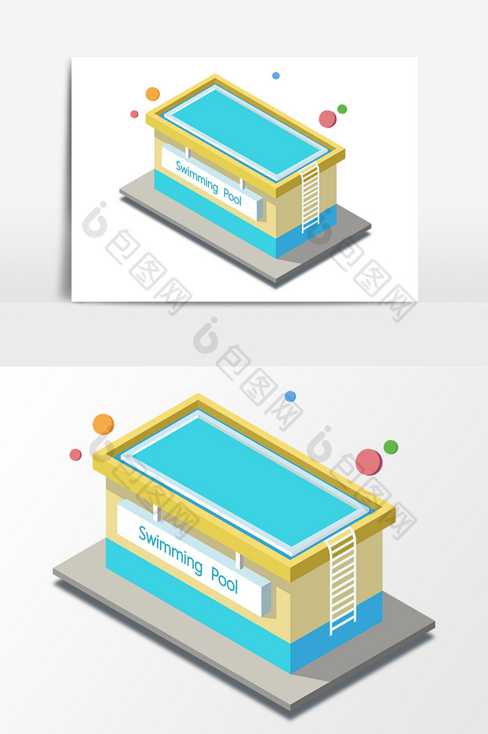 2.5D元素手绘游泳池设计
