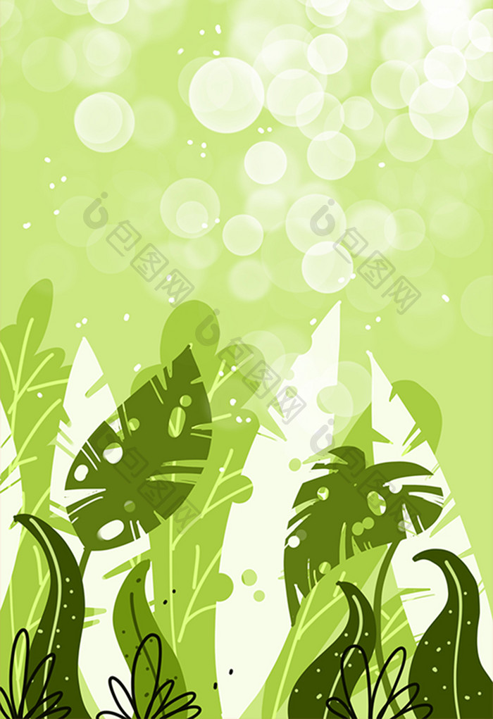 绿色卡通手绘插画植物背景扁平插画素材