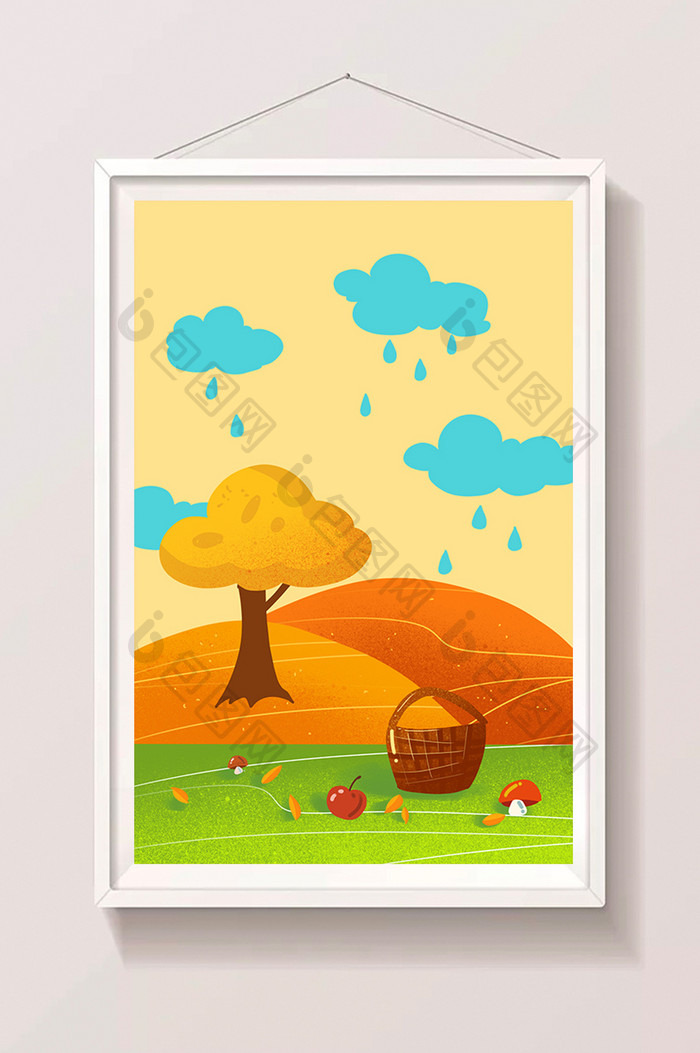 暖色秋日风景手绘插画蘑菇背景插画素材