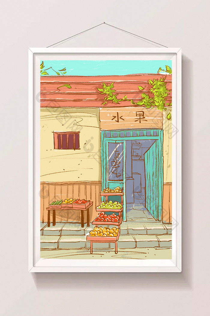 暖色水果店插画插画图片