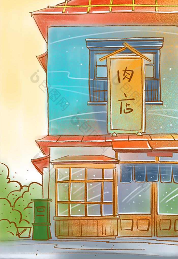 街角肉店插画插画图片