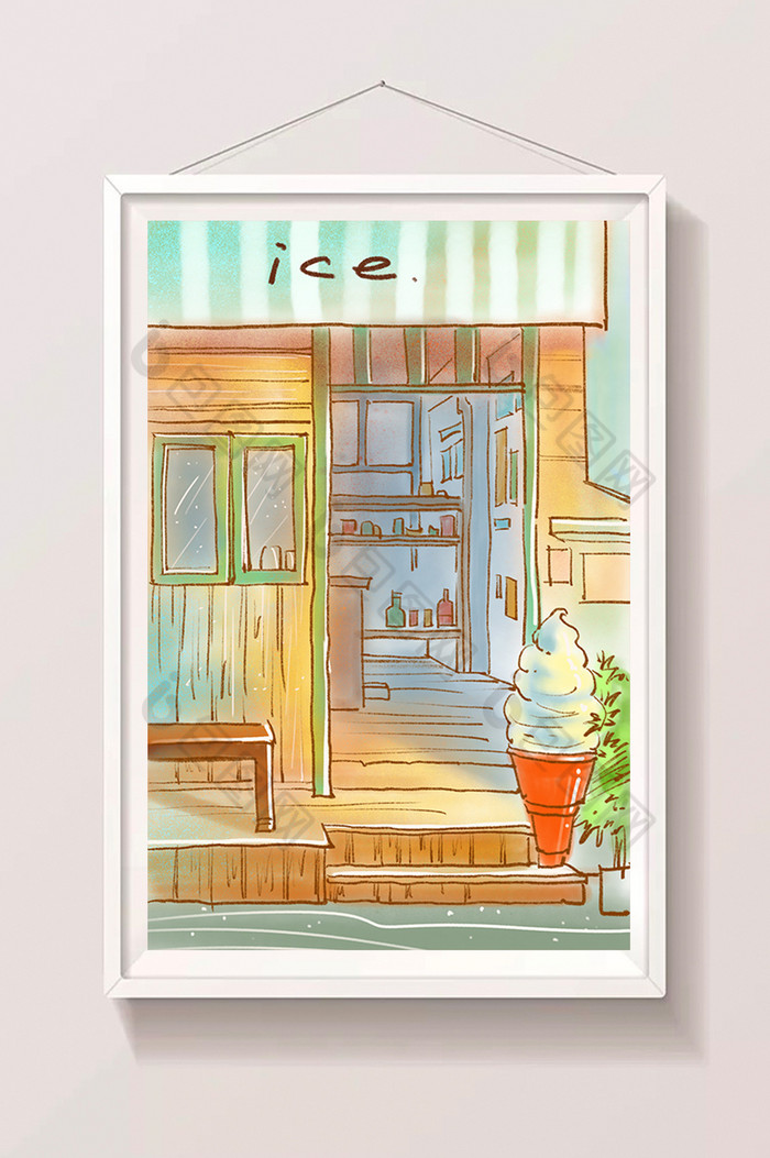 暖色街角冰淇淋店插画图片图片