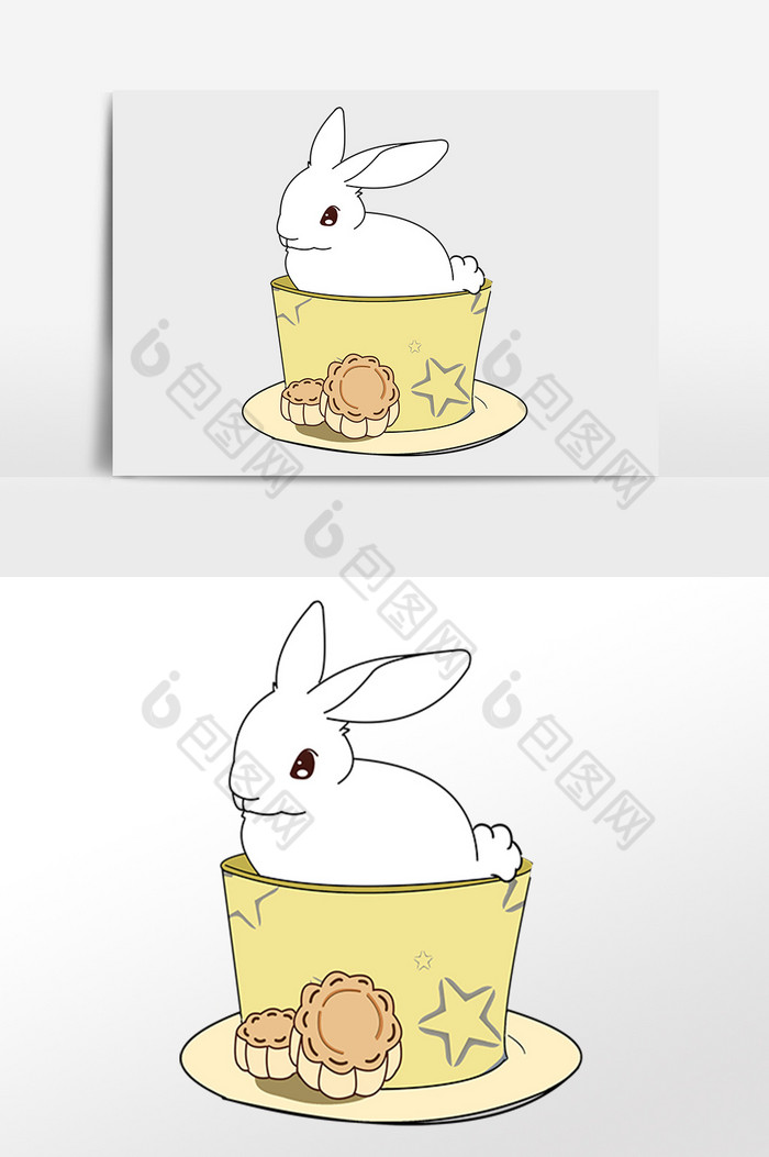 中秋节兔子蛋糕月饼插画图片图片