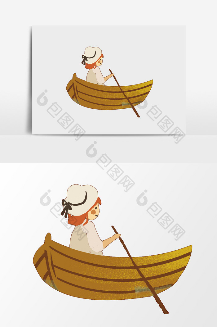 卡通少女划船素材