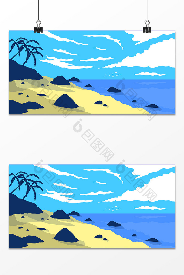 夏日椰树海滩背景图
