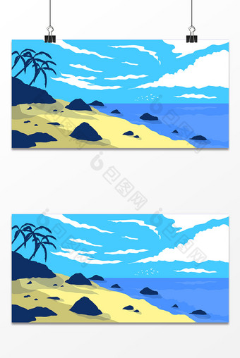 夏日椰树海滩背景图图片