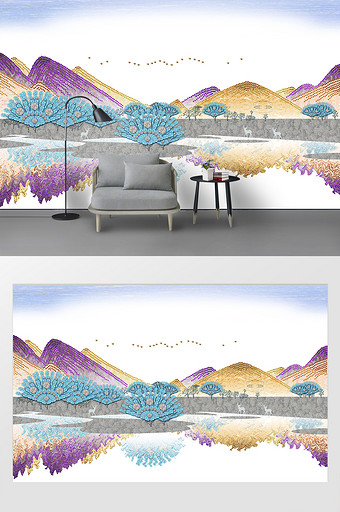 北欧风光麋鹿背景墙装饰画玄关挂画图片
