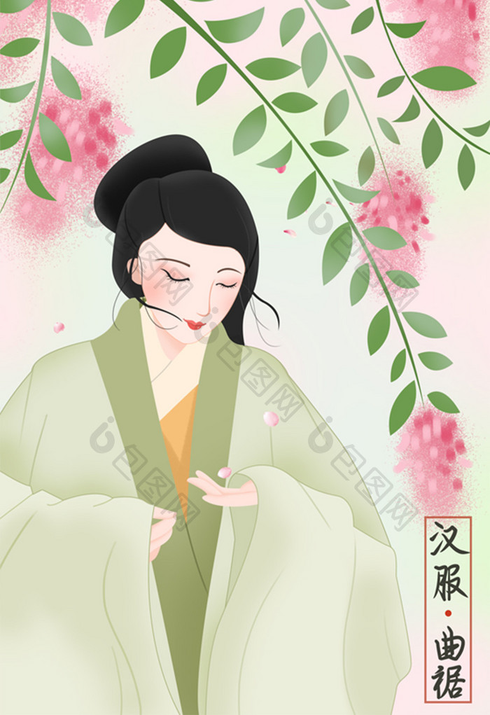 淡雅清新中国风古风汉服古代美女插画海报