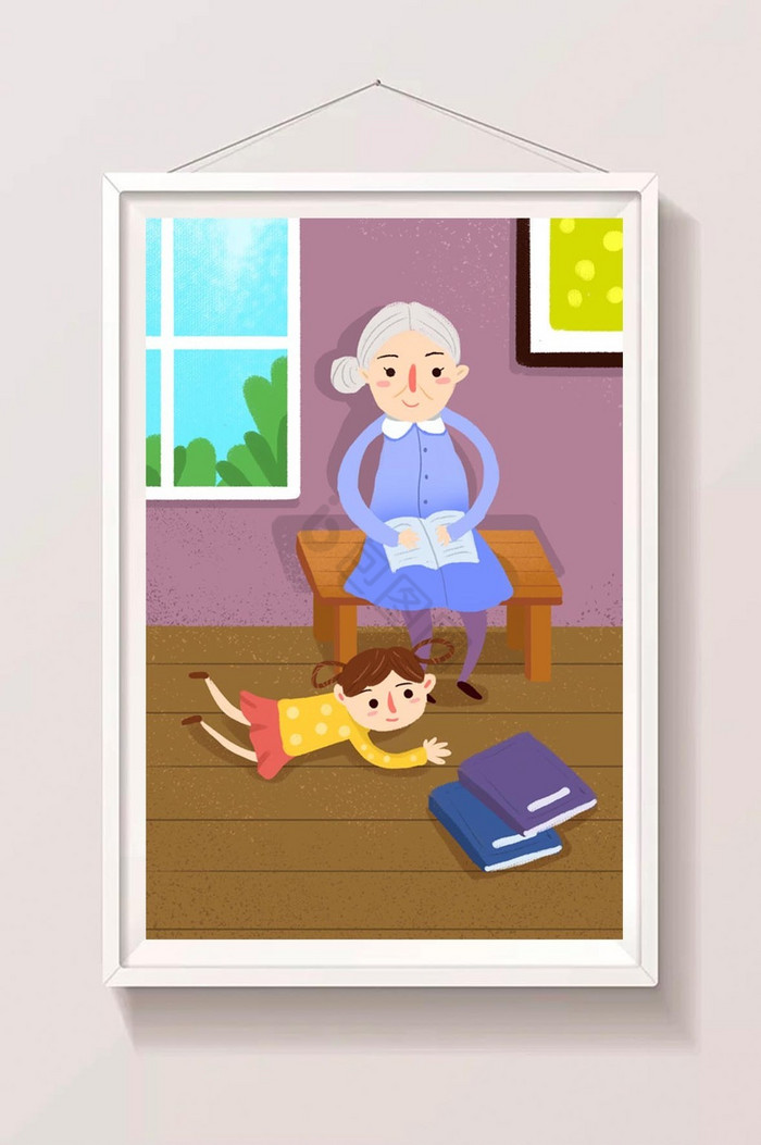 听奶奶讲故事插画图片